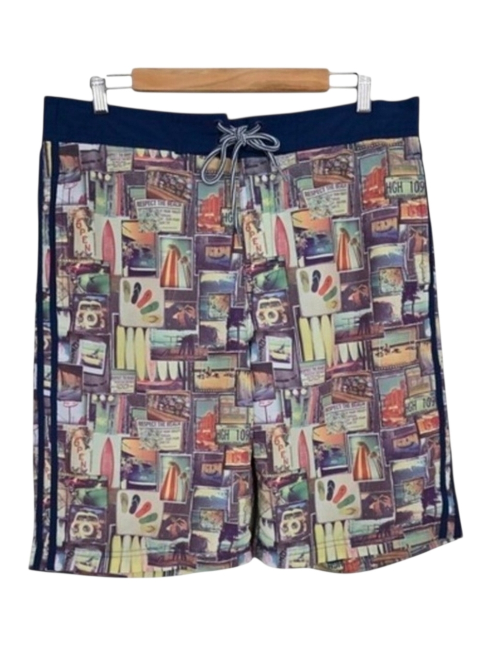 Centered Red Men's Multicolour Surfing Graphic Collage Print Board Swim Shorts M